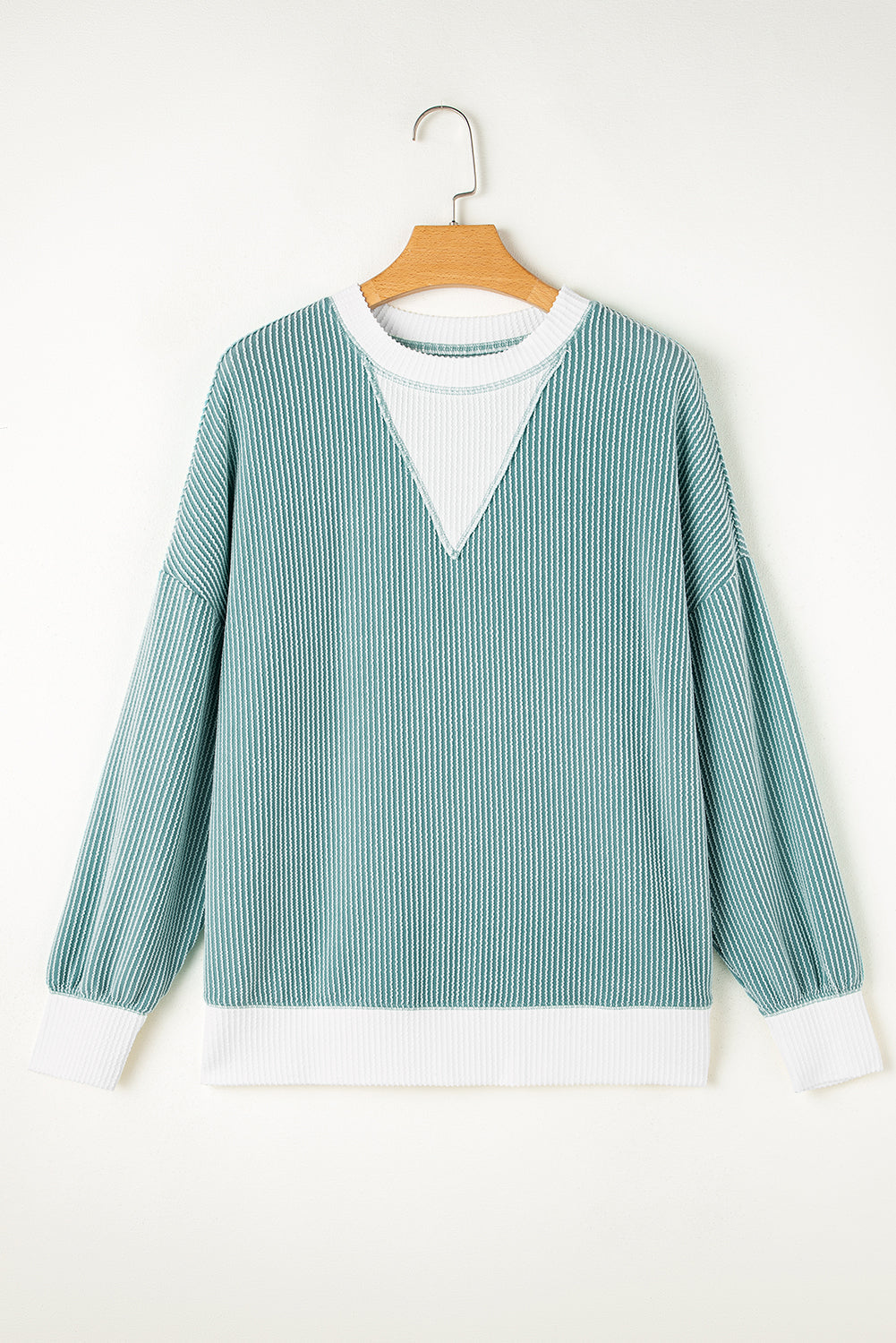 Light Blue Ribbed Colourblock Drop Shoulder Loose Top eAura