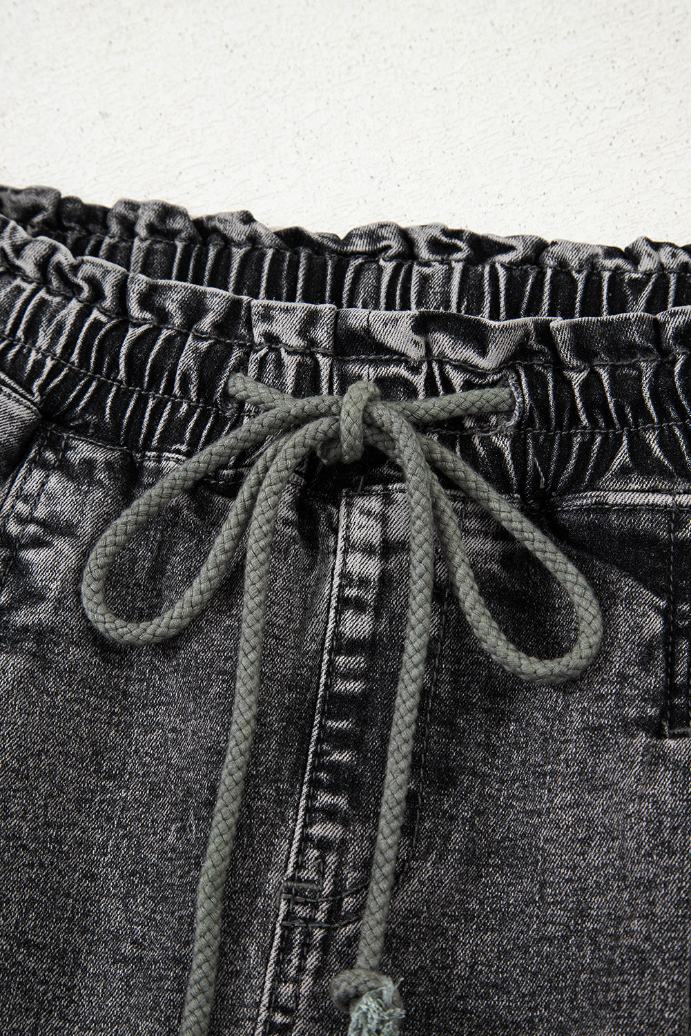 High-rise Drawstring Denim Shorts with Pockets eAura
