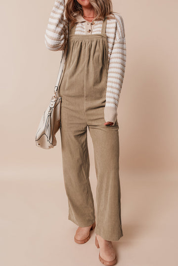 Grey Morn Solid Pocketed Loose Fit Corduroy Overall eAura