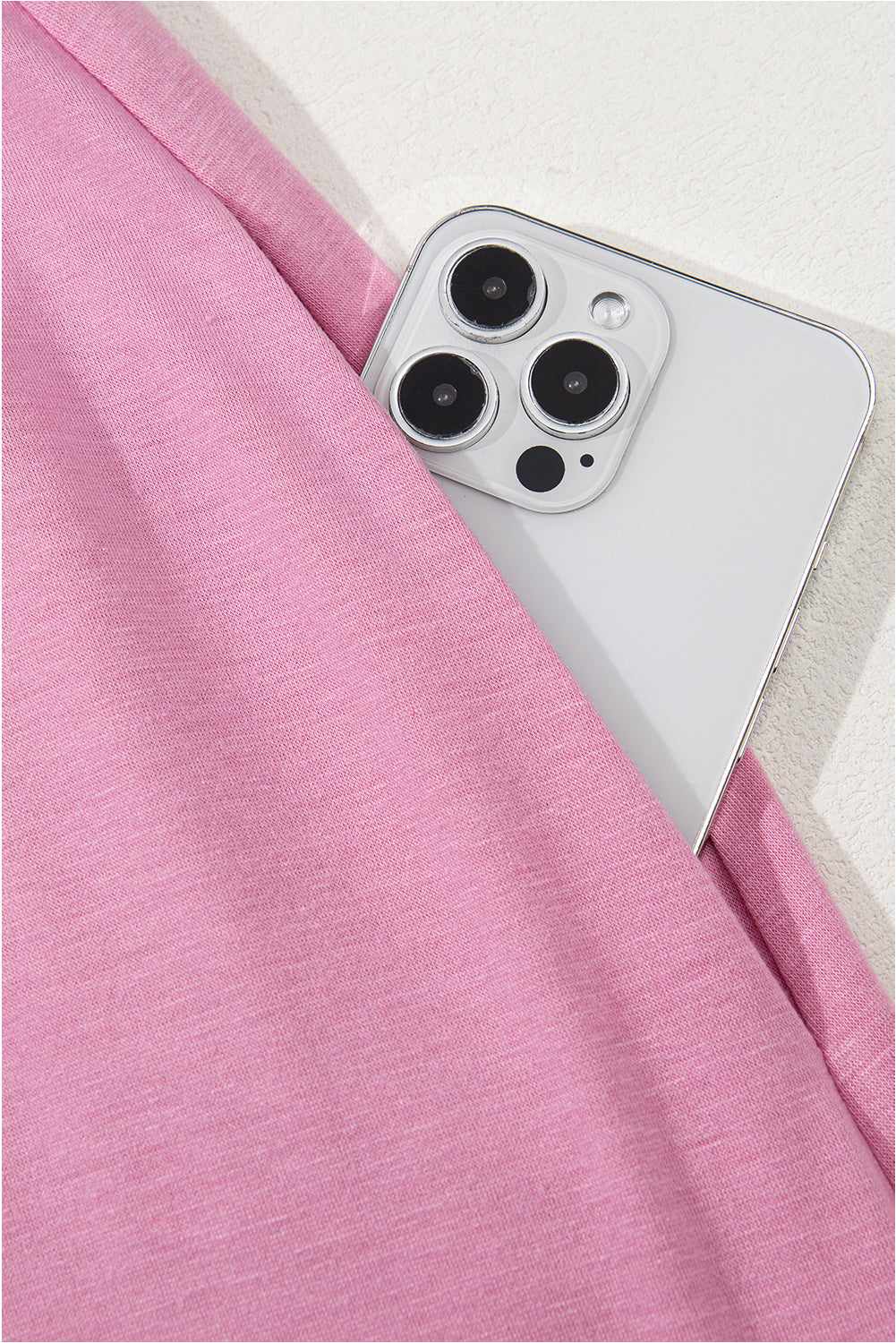 Pink Solid Colour T-shirt High Waist Pocketed Long Dress eAura