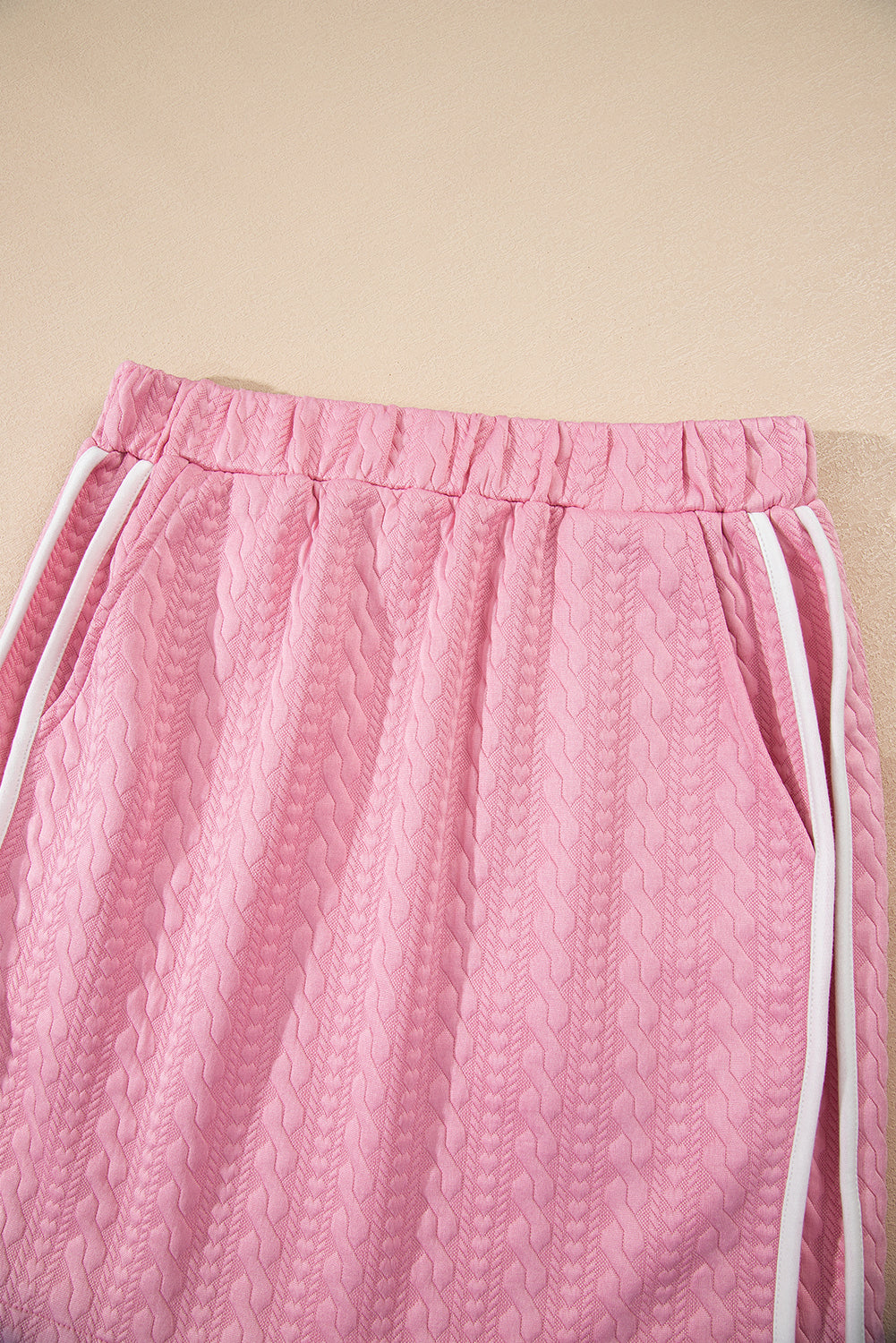 Pink Contrast Trim Textured Crewneck Tee and Pocketed Skirt Co-ord Set eAura