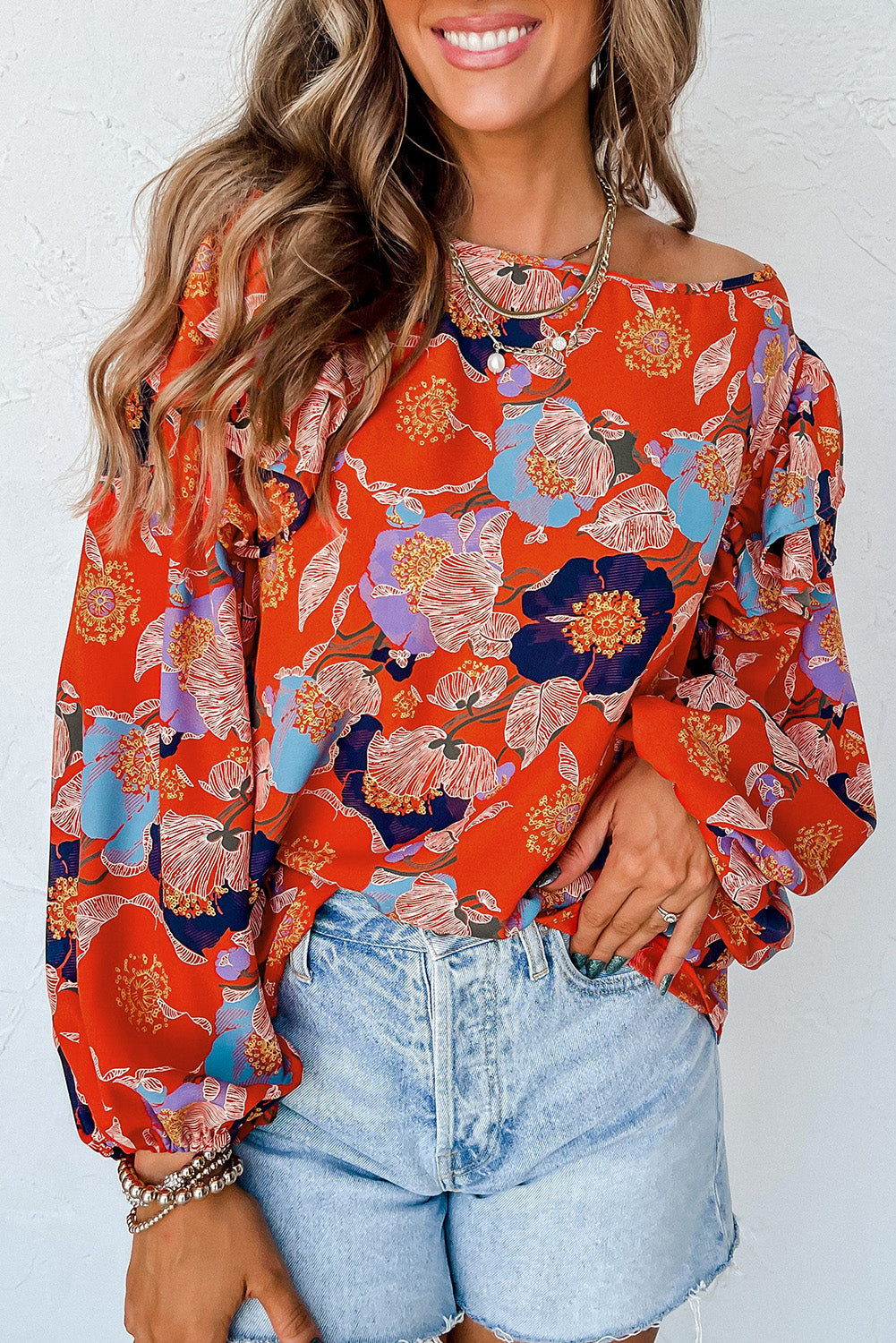 Ginger Floral Print Ruffle Puff Sleeve Blouse eAura