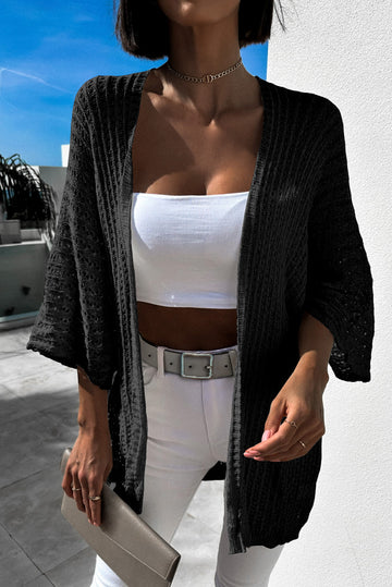 Black Hollow-out Bracelet Sleeve Knit Cardigan eAura