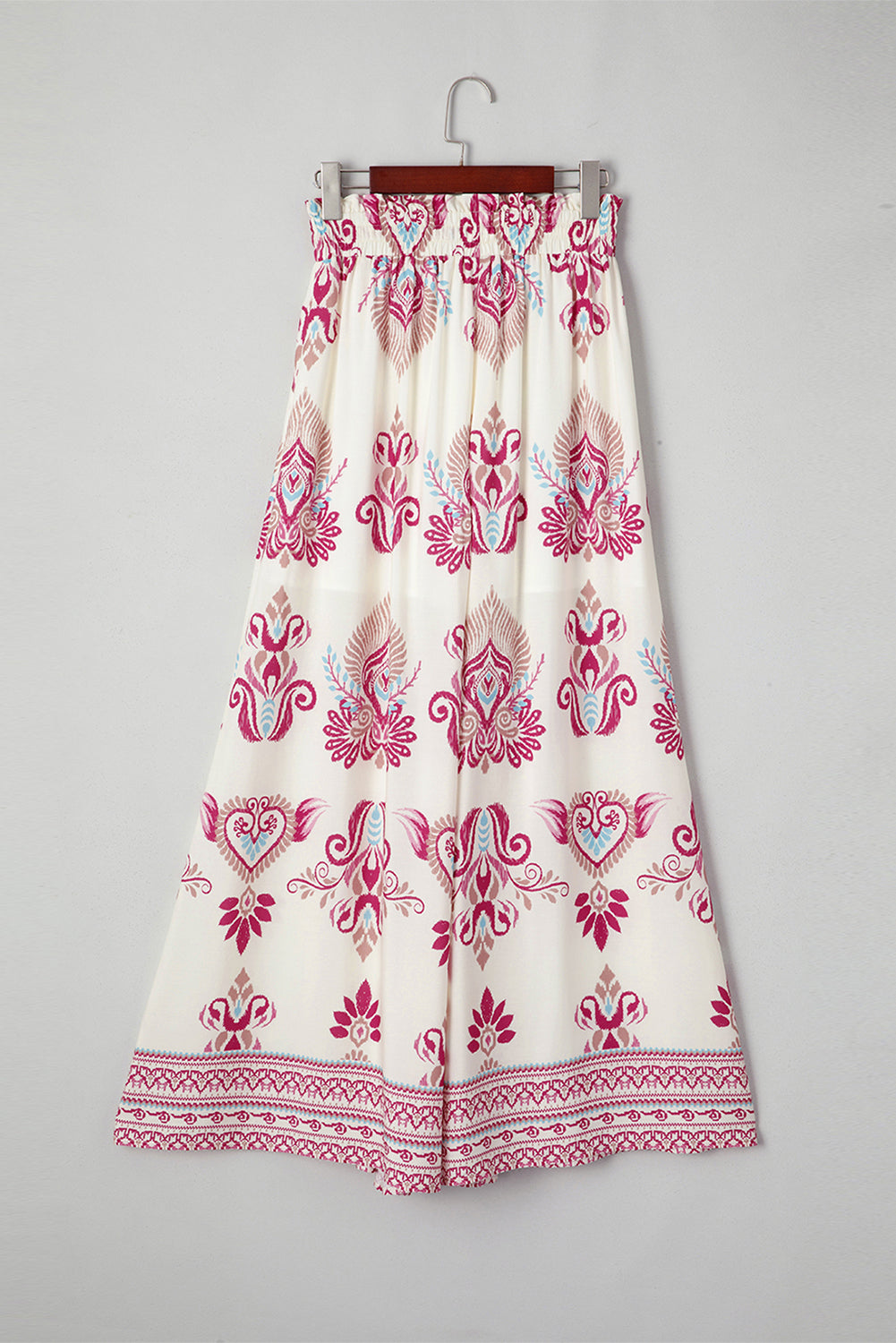 Rose Boho Print Shirred High Waist Wide Leg Trousers eAura