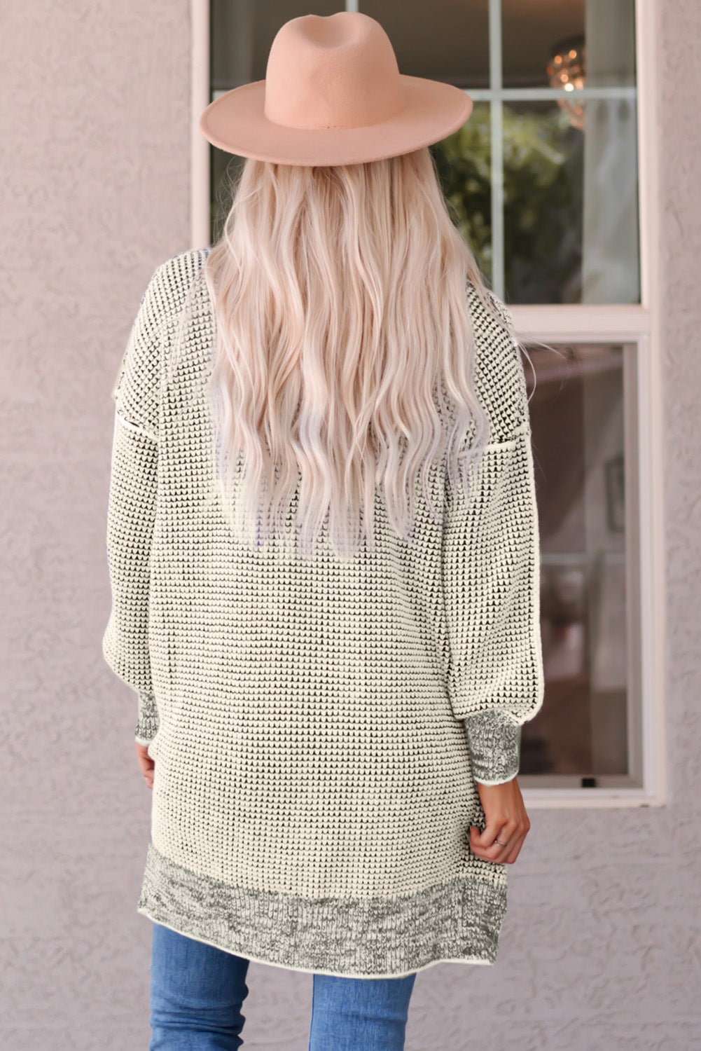 Apricot Plaid Knitted Long Open Front Cardigan eAura