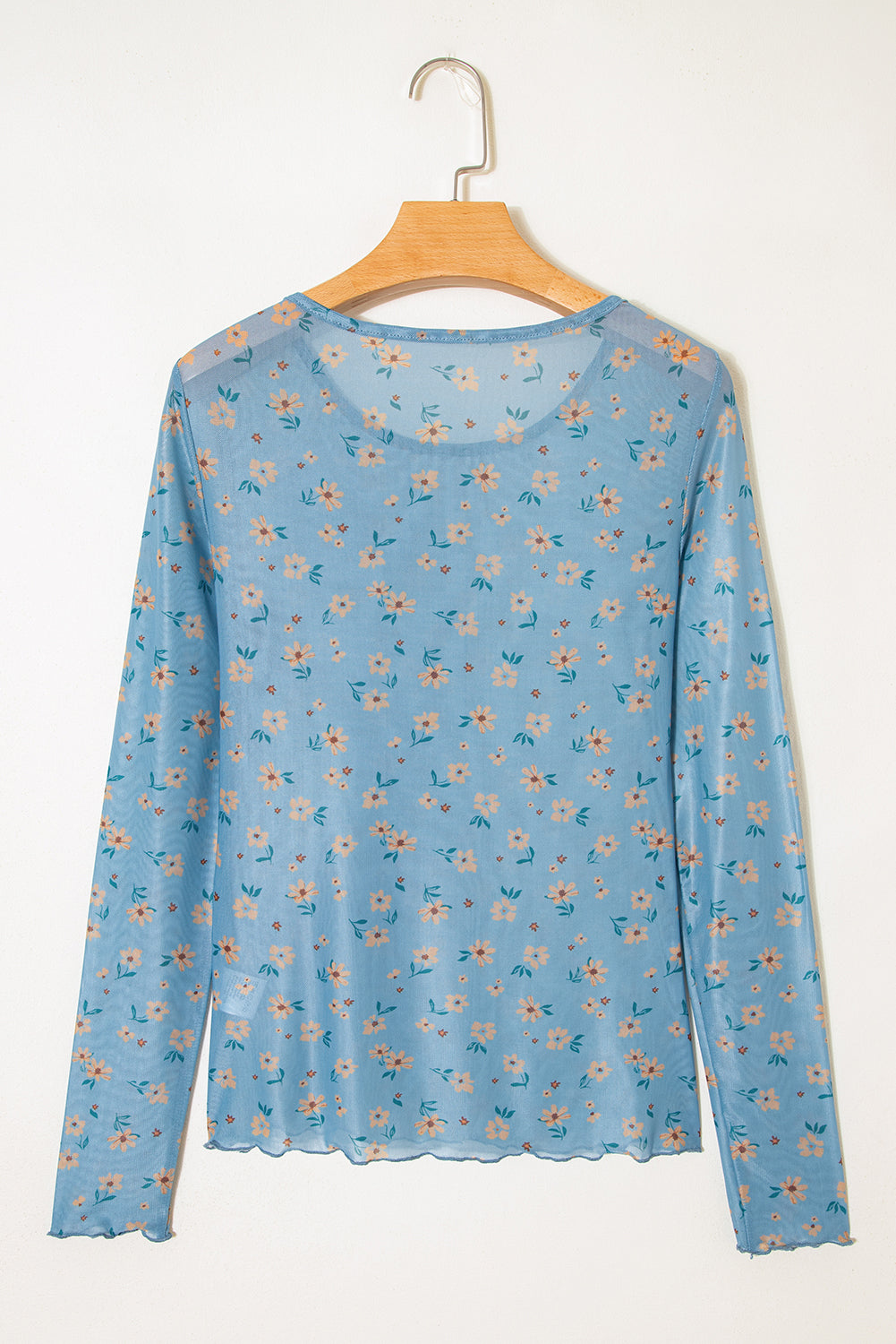 Floral Print Southern Style Mesh Long Sleeve Top - eAura