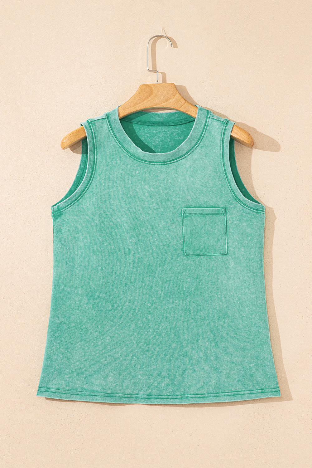 Beau Blue Mineral Wash Patched Chest Pocket Casual Tank Top eAura