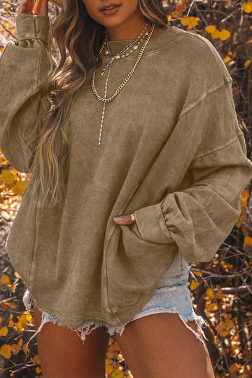 Khaki Exposed Seam Twist Open Back Oversized Sweatshirt eAura