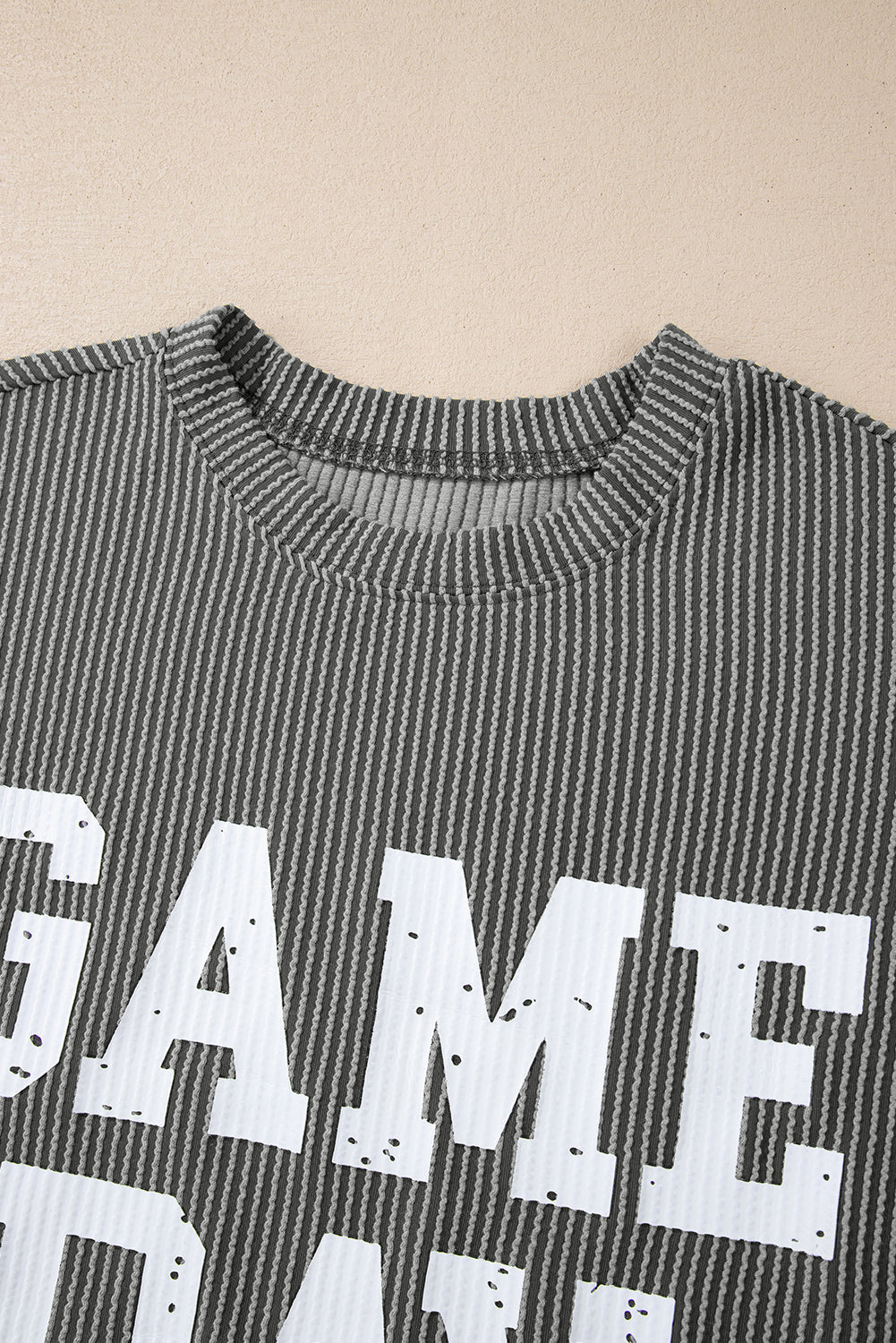 Bluing Ribbed GAME DAY Graphic Long Sleeve Crewneck Top eAura