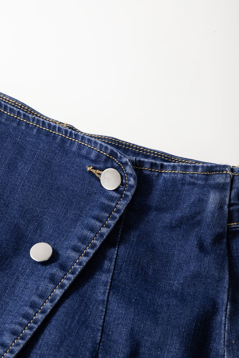 Bluing Asymmetric Wrapped Buttoned High Waist Denim Shorts eAura