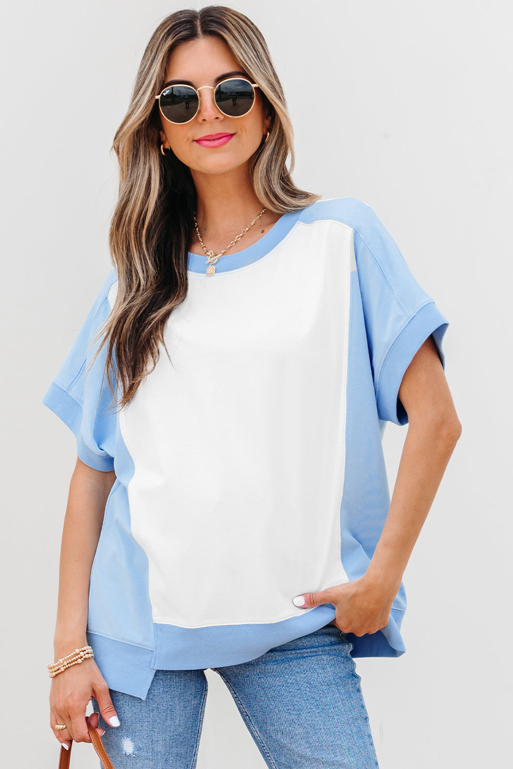 Colour Block Exposed Seam Crew Neck T-Shirt eAura