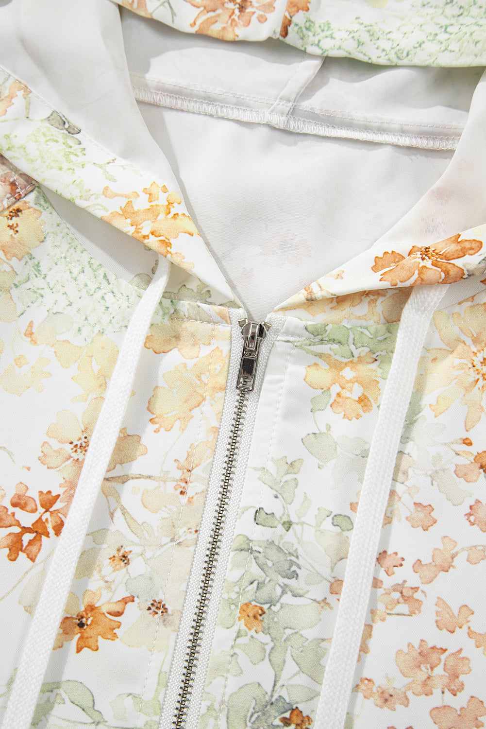 Yellow Floral Print Half Zip Hooded Long Sleeve Top - eAura
