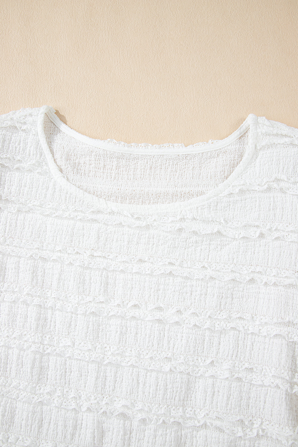 White Frilled Lace Trim Bubble Sleeve Blouse eAura