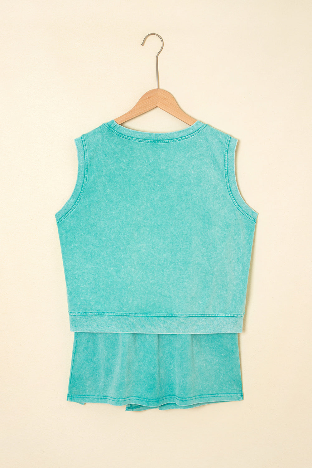Mint Green 2 Pieces Mineral Wash Cotton Tank Top Lined Split Skirt Set eAura