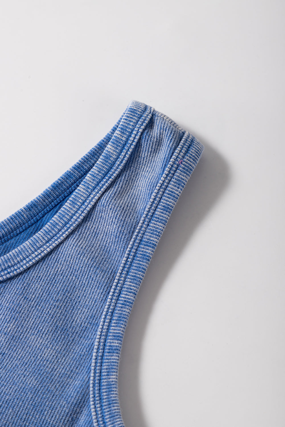 Sky Blue Mineral Wash Ribbed Notch Neck Tank Top eAura