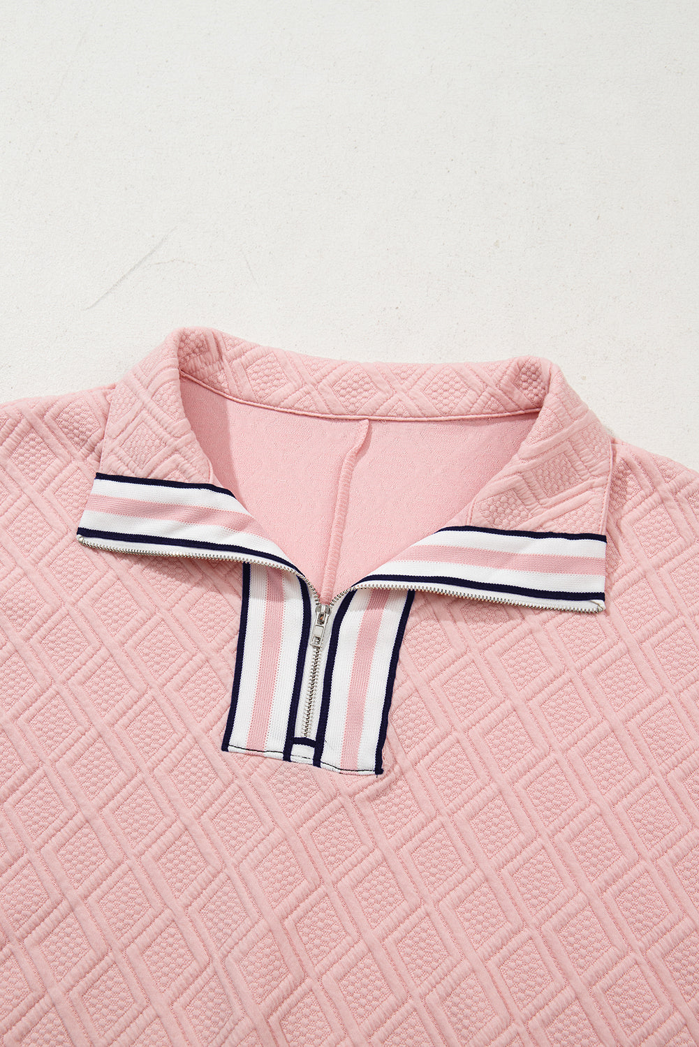 Contrast Striped Collar Patchwork Textured Half Sleeve Blouse eAura