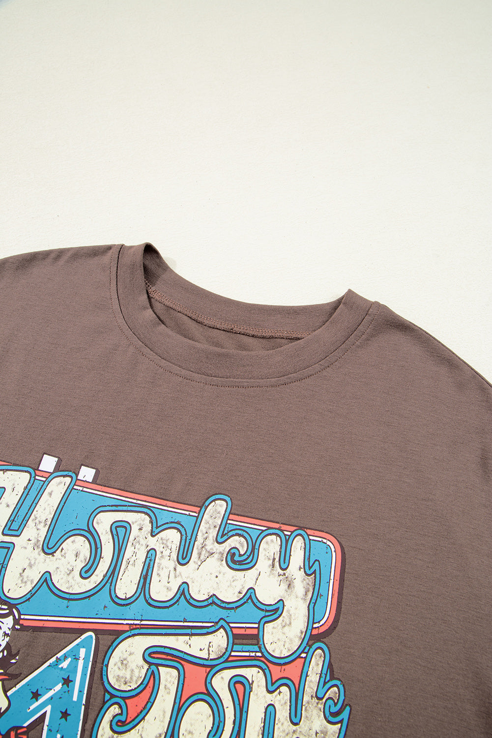 Chicory Coffee Honky Tonk Honey Graphic Crew Neck Western Fashion Tee eAura