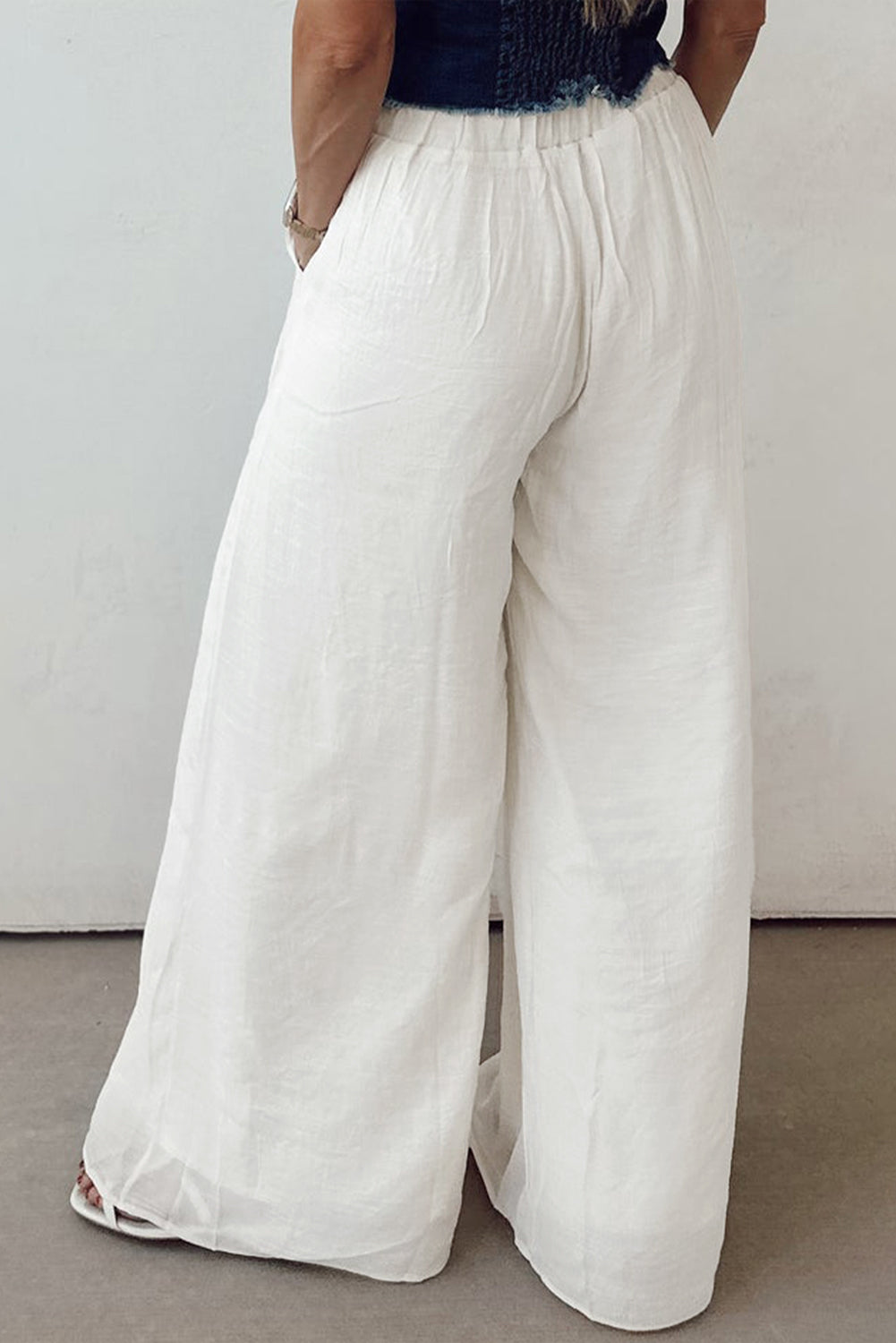 White Pleated Wide Leg Casual Trousers eAura