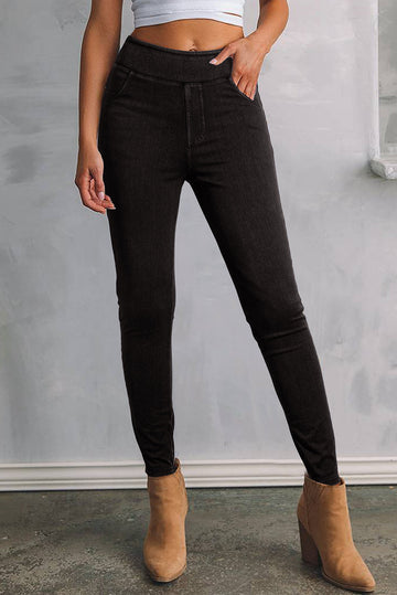 Black Solid Colour High Waist Stretchy Slim Fit Jeggings eAura