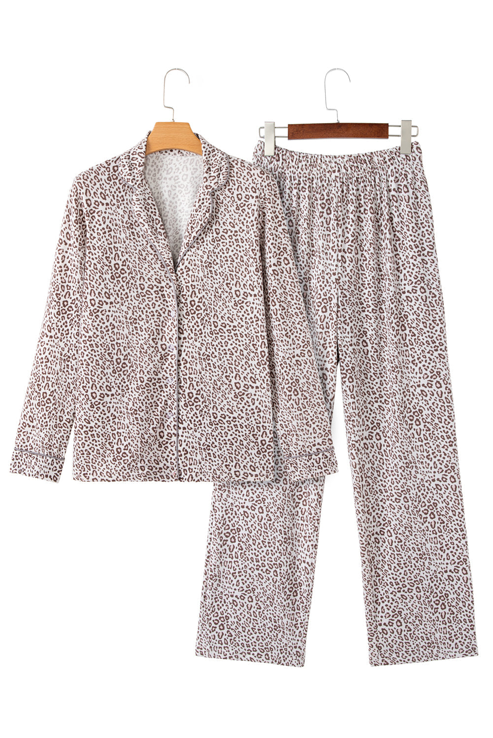 White Leopard Print Long Sleeve and Trousers Pyjamas Set eAura