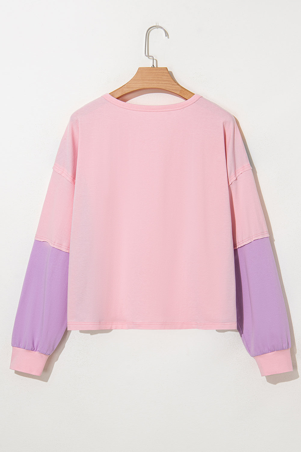 Pink Colourblock Long Sleeve Buttons Henley Top eAura