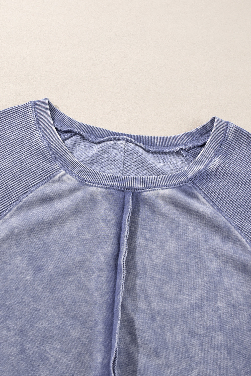 Waffle Textured Patchwork Raglan Sleeve Sweatshirt eAura