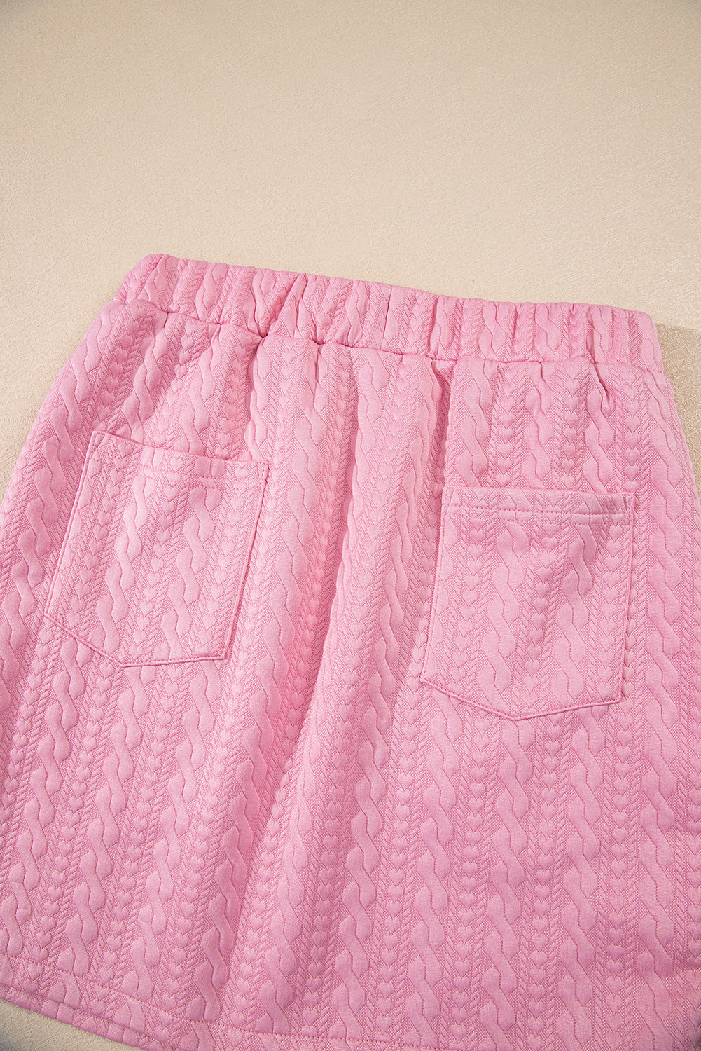 Pink Contrast Trim Textured Crewneck Tee and Pocketed Skirt Co-ord Set eAura
