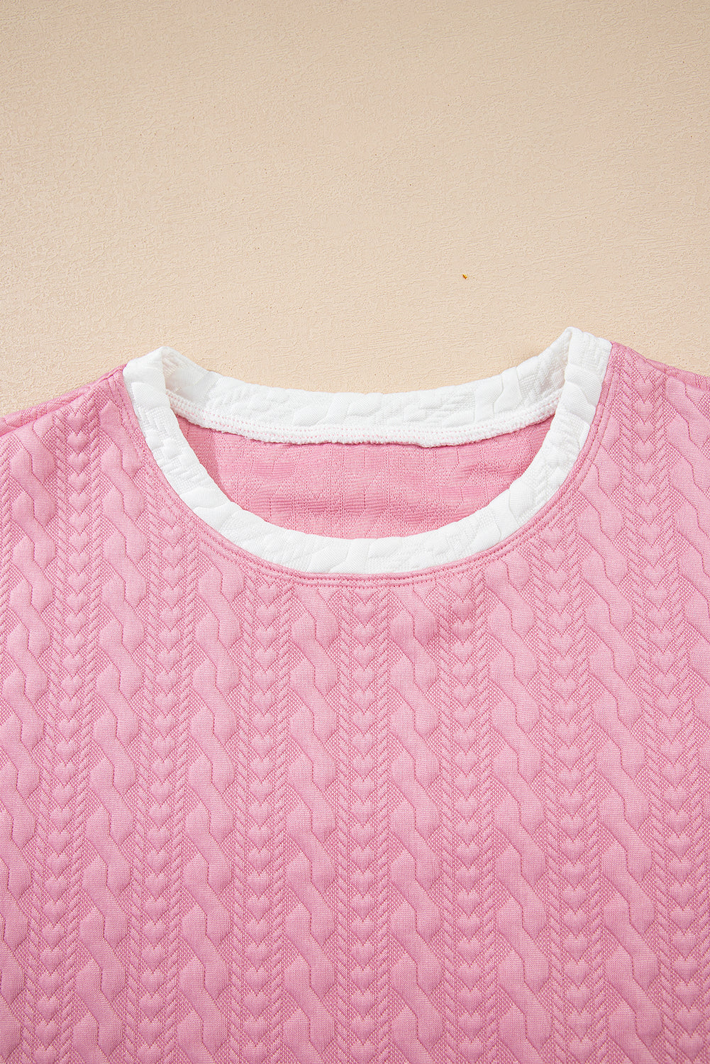 Pink Contrast Trim Textured Crewneck Tee and Pocketed Skirt Co-ord Set eAura