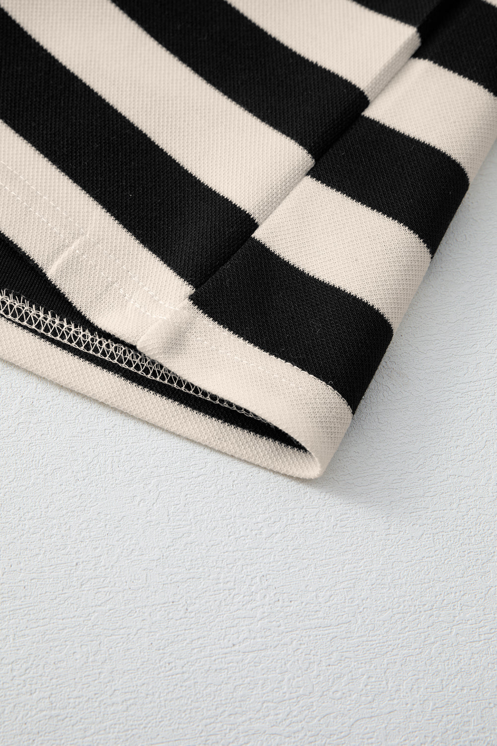 Black Stripe Collared V Neck Long Sleeve Loose Casual Dress eAura