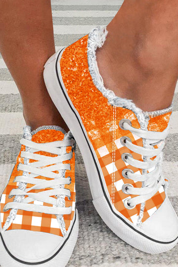Orange Checkered Flat Canvas Shoes BB Fashion Outlet