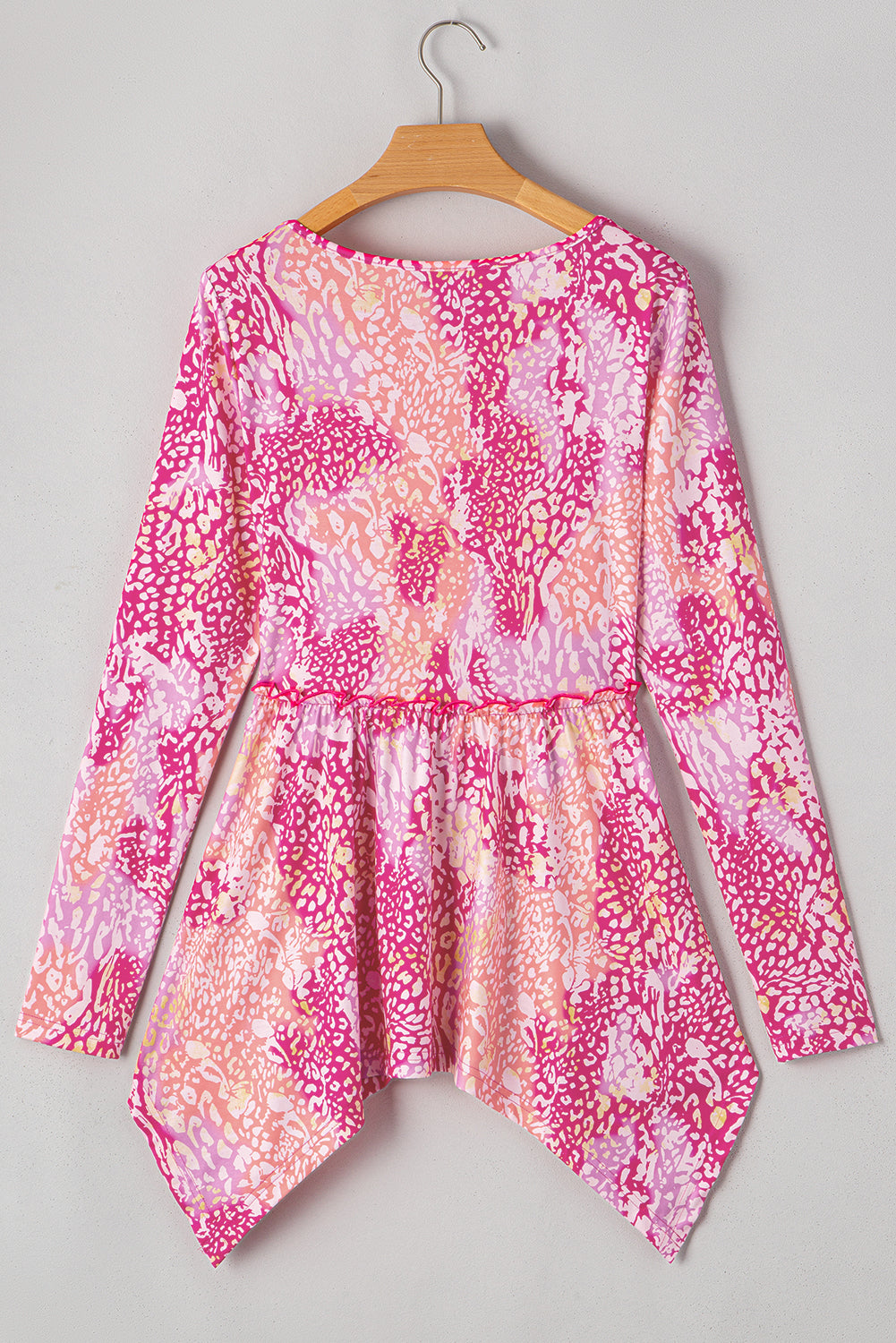 Rose Classic Leopard Print Handkerchief Hem Tunic Top eAura