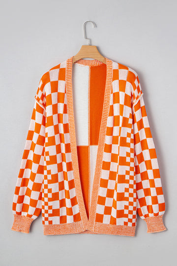 Orange Checkered Open Front Drop Shoulder Cardigan Dear-Lover Dropshipping