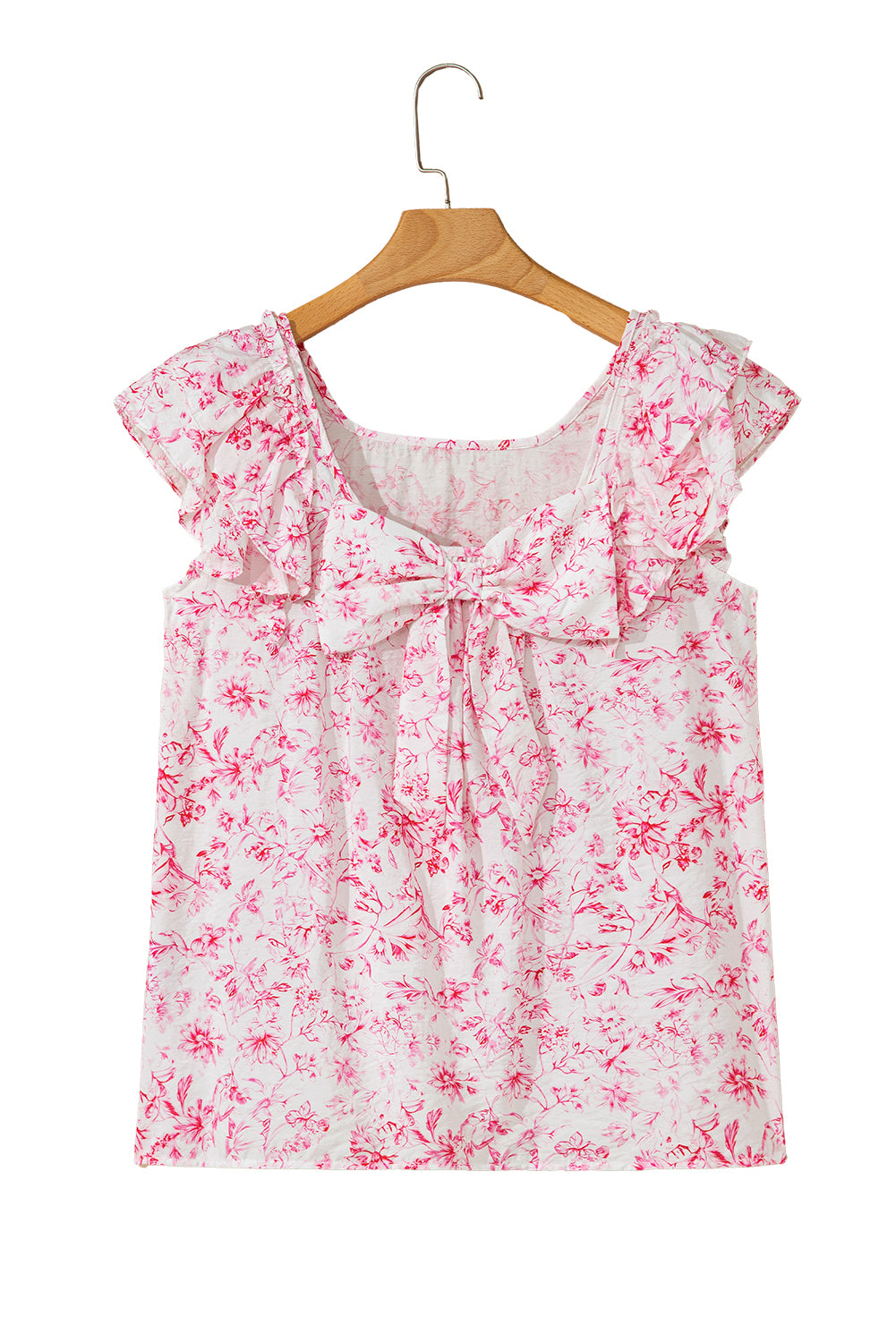 Floral Ruffled Short Sleeve Bow Back Square Neck Blouse eAura