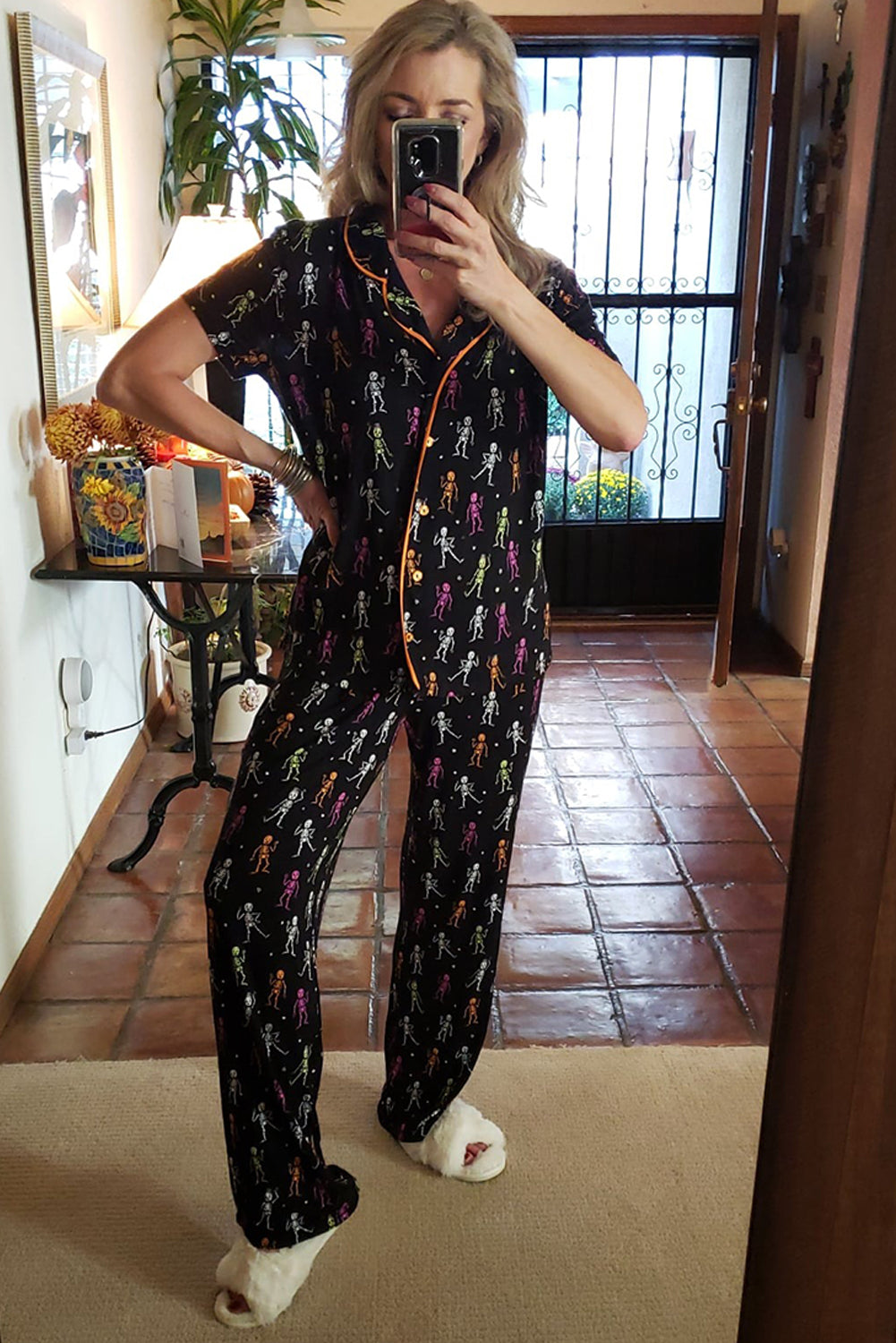 Black Halloween Pattern Short Sleeve Shirt Pyjama Set eAura