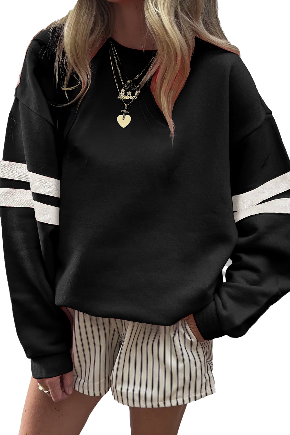 Striped Detail Drop Shoulder Oversized Sweatshirt eAura