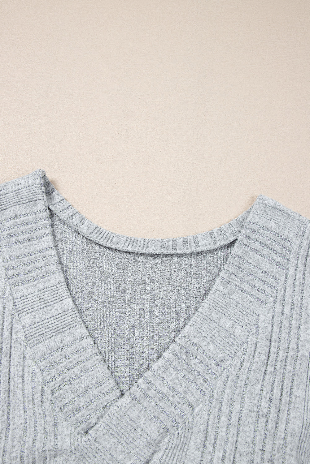 Light Grey Textured Crossover Backless Knit Long Sleeve Top eAura
