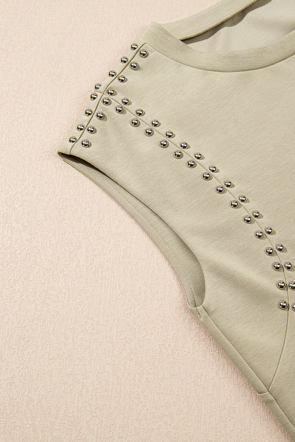 Studded Cap Sleeve Round Neck T Shirt eAura
