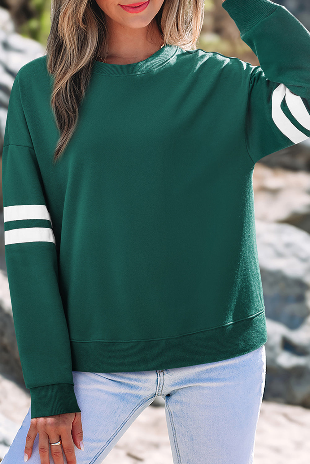 Striped Detail Drop Shoulder Oversized Sweatshirt eAura