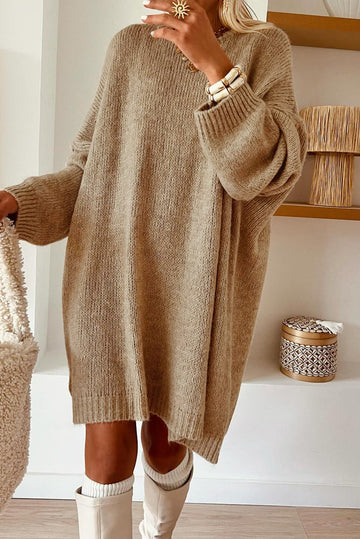 Pale Khaki Oversize Drop Shoulder Slouchy Sweater Dress Dear-Lover Dropshipping