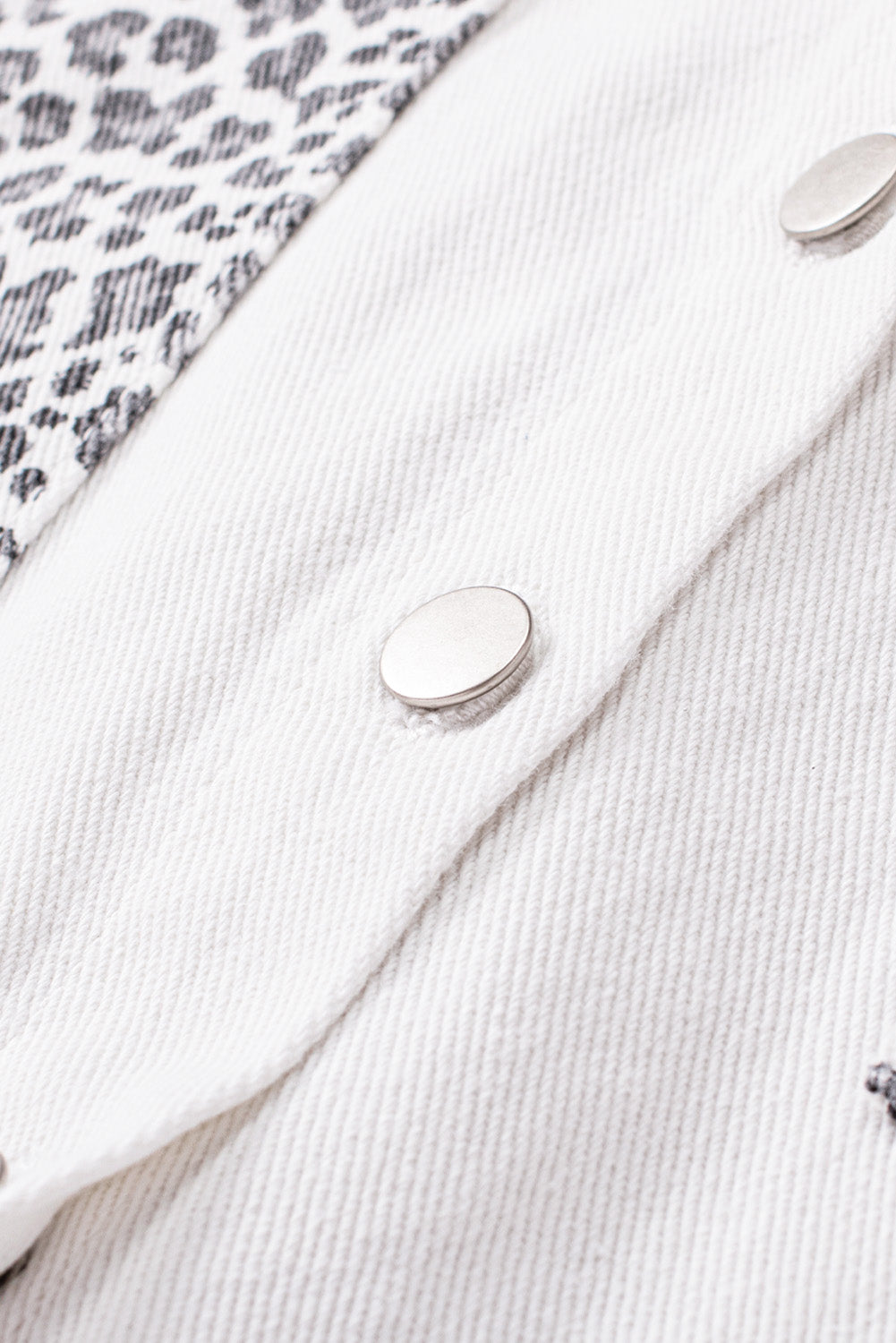 White Contrast Leopard Denim Jacket eAura