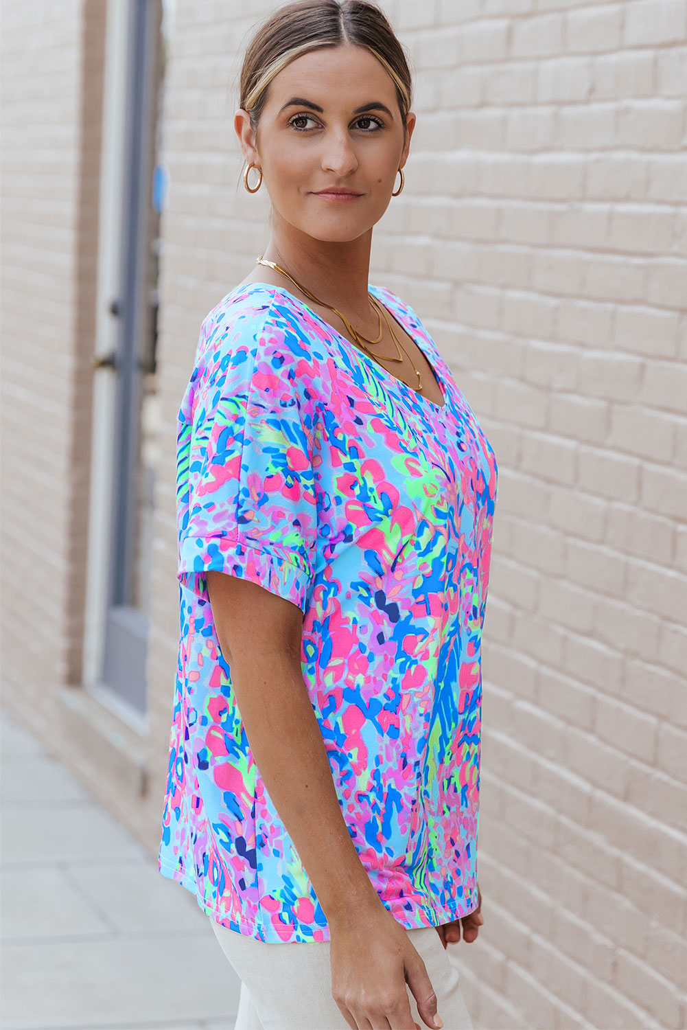 Green Loose Painted Floral Tee eAura