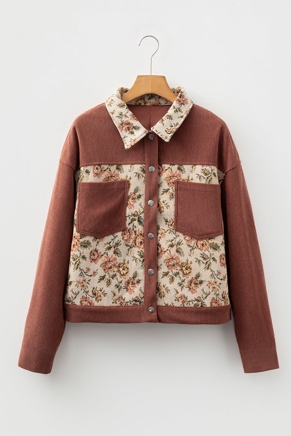 Ribbed Retro Floral Patchwork Shirt Style Jacket eAura