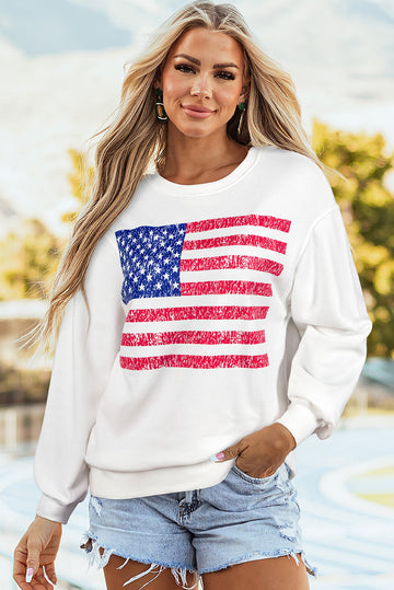 White American Flag Graphic Drop Shoulder Loose Sweatshirt eAura
