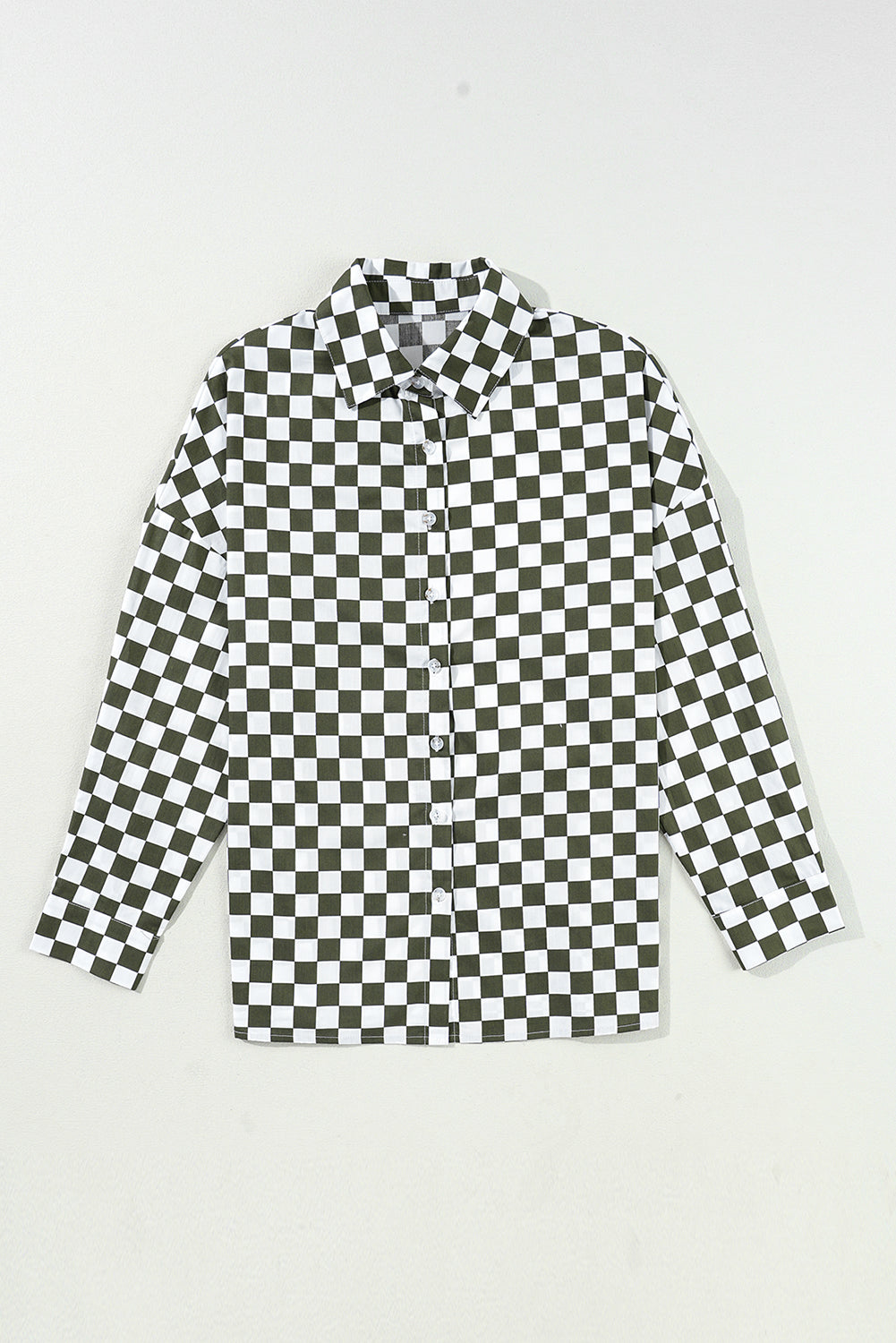 Green Checkerboard Printed Drop Shoulder Loose Casual Shirt eAura