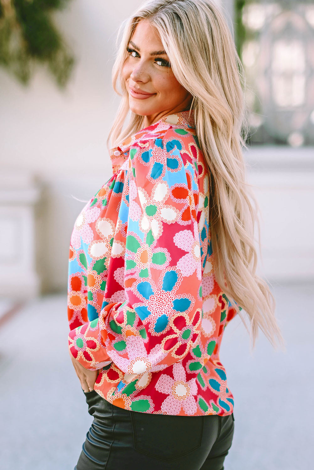 MultiColour Floral Print Bubble Sleeve Shirt eAura