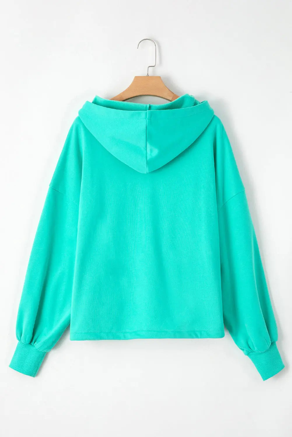 Aruba Blue Fleece Lined Half Zipper Kangaroo Pockets Loose Hoodie - BB Fashion Outlet