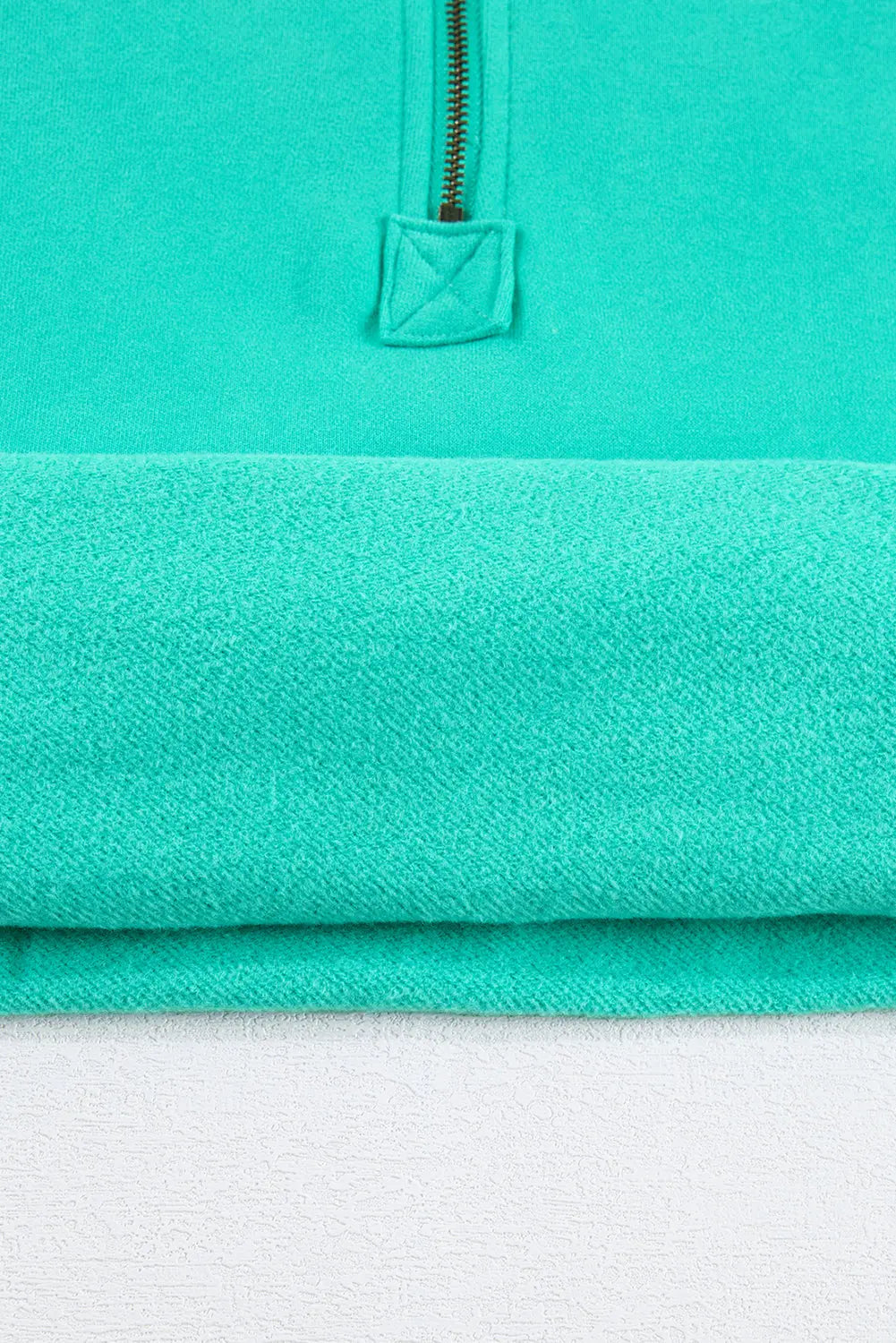 Aruba Blue Fleece Lined Half Zipper Kangaroo Pockets Loose Hoodie - BB Fashion Outlet