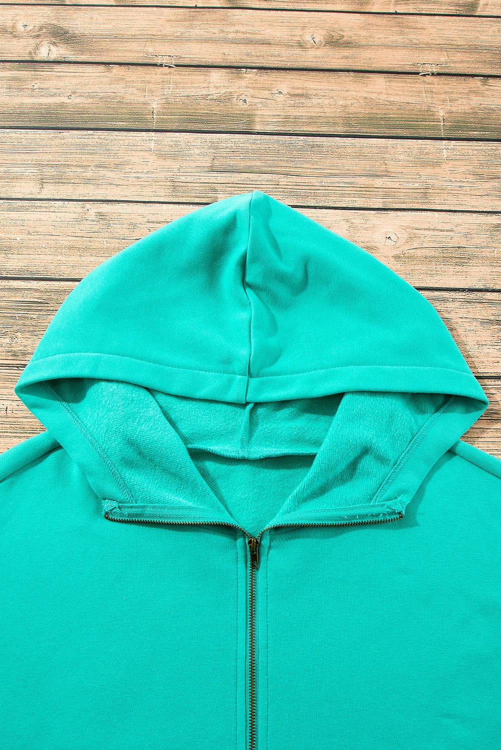 Aruba Blue Fleece Lined Half Zipper Kangaroo Pockets Loose Hoodie - BB Fashion Outlet