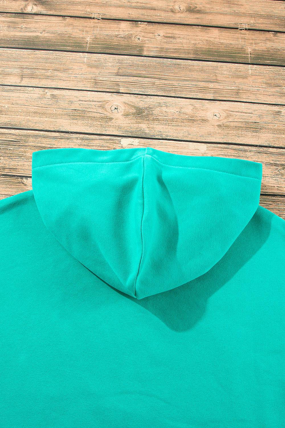 Aruba Blue Fleece Lined Half Zipper Kangaroo Pockets Loose Hoodie - BB Fashion Outlet
