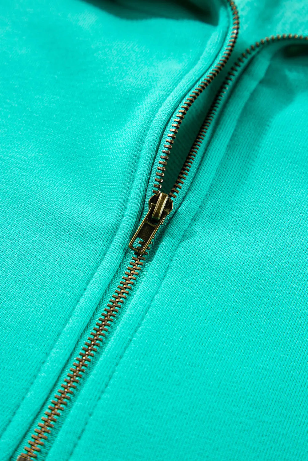 Aruba Blue Fleece Lined Half Zipper Kangaroo Pockets Loose Hoodie - BB Fashion Outlet
